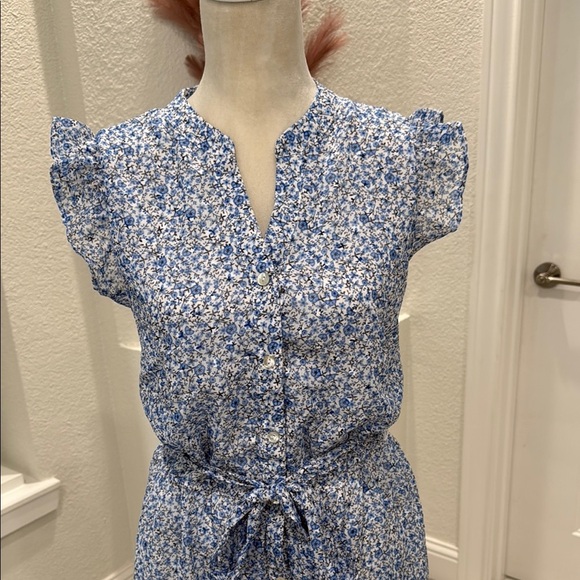 Draper James Blue and White Tiered Ruffled sleeve Tie Waist Maxi Dress Size XL - Picture 3 of 10